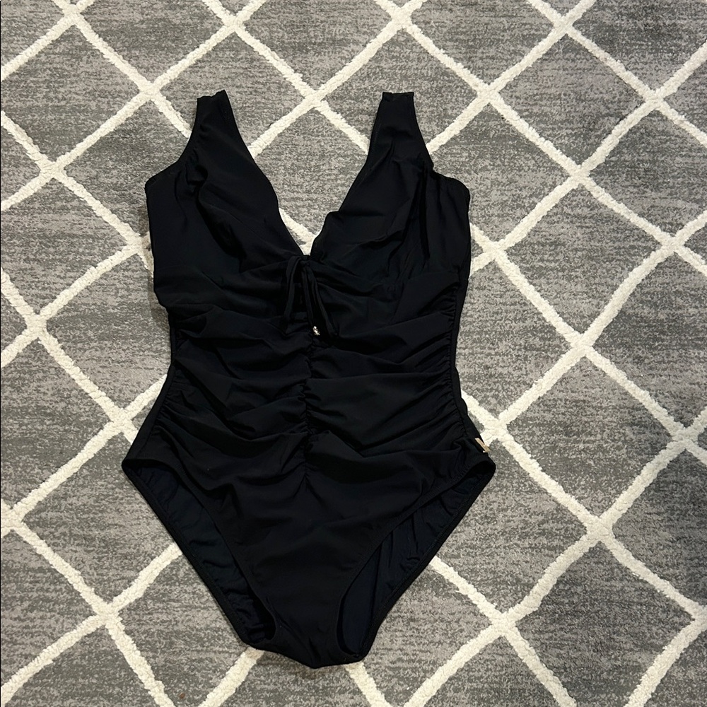 Shan Black Ruched Plus Size One-Piece Swimsuit with Underwire